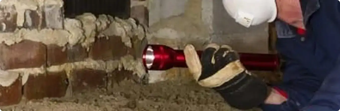 Pest control technician inspecting a crawl space for ant activity in Old Hickory, TN